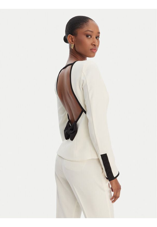 Marella Bluzka Scacco 2613111013 Écru Slim Fit. Materiał: syntetyk