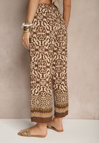 Renee - Brązowe Szerokie Spodnie Culottes z Bawełny w Ornamentalny Print Lisanella. Okazja: na co dzień, na spacer. Kolor: brązowy. Materiał: bawełna. Wzór: nadruk. Styl: elegancki, casual