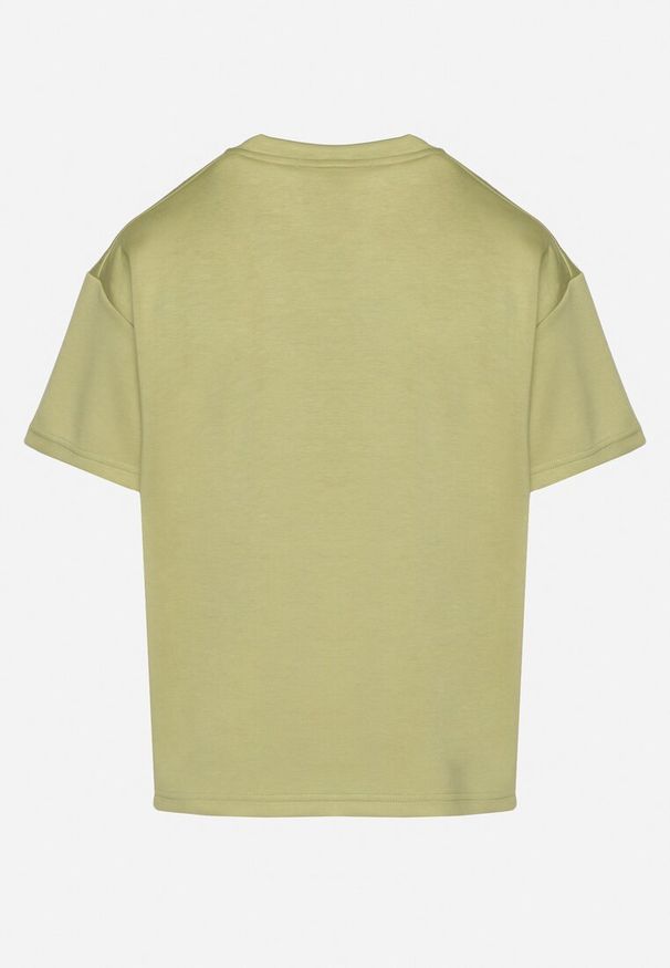 Born2be - Zielony T-shirt z Trójkątnym Dekoltem Foniriela. Okazja: na co dzień, do pracy. Kolor: zielony. Materiał: jeans. Styl: casual