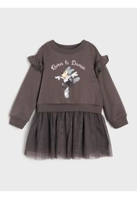 Sinsay - Bawełniana sukienka z tiulem i falbanami Minnie Mouse - szary. Kolor: szary. Materiał: bawełna, tiul. Wzór: motyw z bajki #1