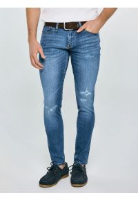Big-Star - Jeansy męskie skinny z przetarciami niebieskie Deric 368. Stan: obniżony. Kolor: niebieski. Styl: elegancki #1