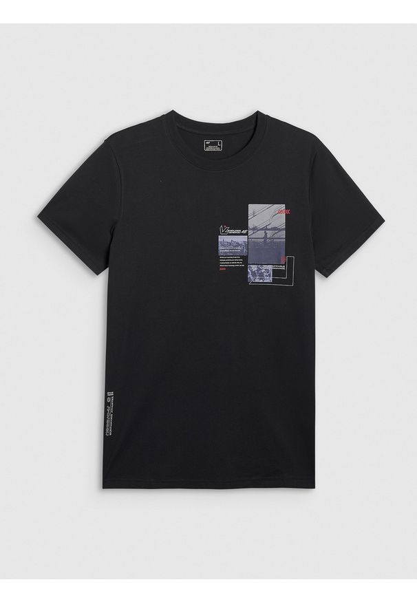 4f - 4F T-shirt regular z nadrukiem męski - czarny L. Okazja: na co dzień. Kolor: czarny. Materiał: materiał, bawełna. Wzór: nadruk. Styl: casual