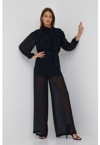 Sisley bluzka damska kolor czarny gładka. Kolor: czarny. Materiał: tkanina, materiał. Długość rękawa: długi rękaw. Długość: długie. Wzór: gładki #2