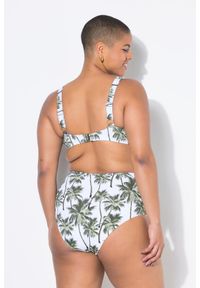 ULLA POPKEN - Damskie Figi od bikini wysoki stan nadruk z palmami. Stan: podwyższony. Kolekcja: plus size. Kolor: biały. Materiał: poliester, elastan, poliamid, materiał. Wzór: nadruk