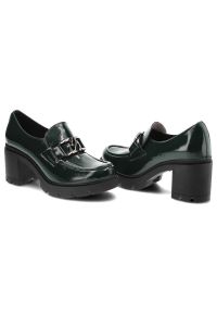 Zielone Półbuty Lemar Damskie Eleganckie Buty. Zapięcie: klamry. Kolor: zielony. Materiał: lakier, skóra. Obcas: na obcasie. Styl: elegancki. Wysokość obcasa: średni