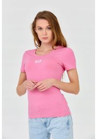 EA7 Emporio Armani - EA7 Damski t-shirt różowy z logo na środku. Kolor: różowy. Materiał: bawełna