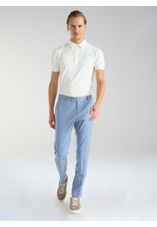 Pako Lorente - PAKO LORENTE – Błękitne męskie spodnie garniturowe. Kolor: niebieski. Materiał: wełna. Styl: elegancki