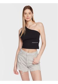 Calvin Klein Jeans Top J20J220788 Czarny Slim Fit. Kolor: czarny. Materiał: wiskoza