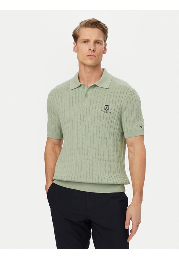 TOMMY HILFIGER - Tommy Hilfiger Polo MW0MW42788 Zielony jasny Regular Fit. Typ kołnierza: polo. Kolor: zielony. Materiał: bawełna
