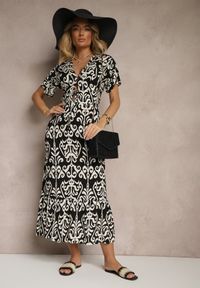 Renee - Czarna Wiskozowa Sukienka z Abstrakcyjnym Wzorem Tuledia. Okazja: na co dzień, na imprezę, na spacer. Kolor: czarny. Materiał: wiskoza. Sezon: lato. Styl: casual, elegancki #3