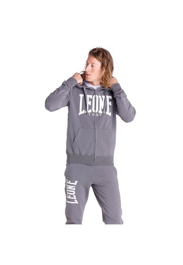 LEONE 1947 APPAREL - Męska zapinana na zamek bluza z kapturem Leone 1947 Apparel. Typ kołnierza: kaptur. Kolor: szary. Materiał: tkanina. Sport: fitness
