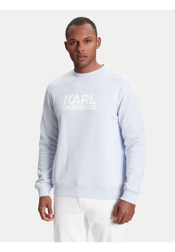 Karl Lagerfeld - KARL LAGERFELD Bluza 705091 553917 Błękitny Regular Fit. Typ kołnierza: dekolt w karo. Kolor: niebieski. Materiał: bawełna