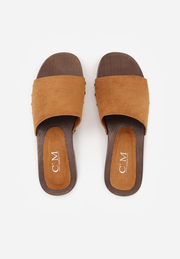 Renee - Brązowe Klapki z Nitami Lephiaphe. Okazja: na co dzień. Kolor: brązowy. Wzór: aplikacja. Sezon: lato. Styl: casual, elegancki