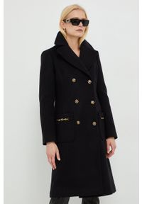 Elisabetta Franchi płaszcz wełniany kolor czarny przejściowy dwurzędowy. Okazja: na co dzień. Kolor: czarny. Materiał: wełna. Styl: casual, klasyczny #1