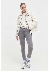 Tommy Jeans kurtka puchowa damska kolor beżowy zimowa. Kolor: beżowy. Materiał: puch. Sezon: zima #5