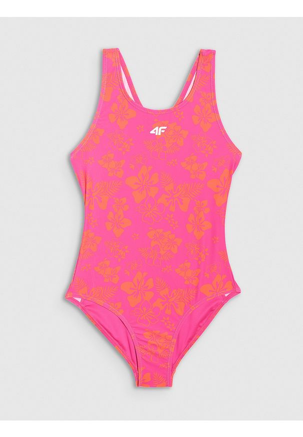 4f - 4F Kostium kąpielowy jednoczęściowy dziewczęcy - różowy 146/152 (10-12 lat). Kolor: różowy