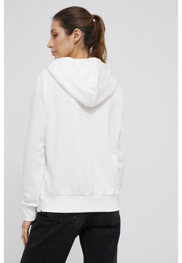 only - Only Bluza damska kolor kremowy z kapturem z aplikacją. Okazja: na co dzień. Typ kołnierza: kaptur. Kolor: beżowy. Materiał: bawełna. Wzór: aplikacja. Styl: casual