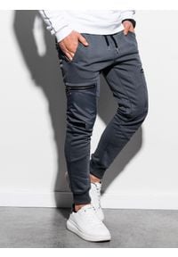 Ombre Clothing - Spodnie męskie dresowe joggery P917 - grafitowe - XXL. Kolor: szary. Materiał: dresówka. Wzór: gładki #4