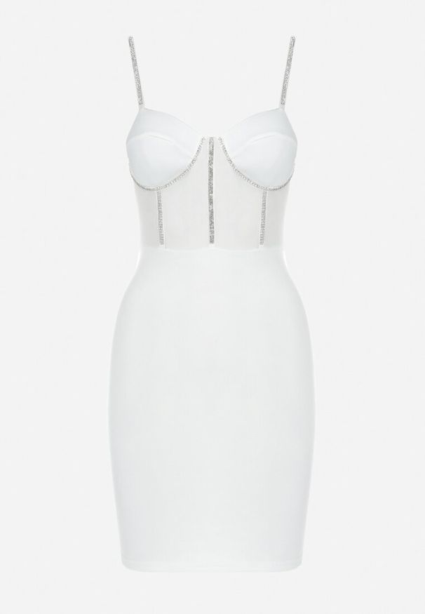 Born2be - Biała Sukienka Dopasowana z Gorsetową Górą Tisi. Typ kołnierza: dekolt gorset. Kolor: biały. Typ sukienki: gorsetowe. Styl: klasyczny