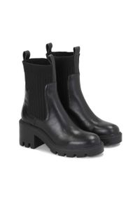 Kazar - Czarne botki damskie. Kolor: czarny. Materiał: tkanina, skóra. Szerokość cholewki: normalna. Obcas: na obcasie. Wysokość obcasa: średni #4