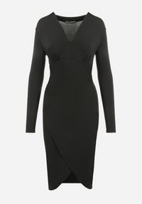 Born2be - Czarna Sukienka Dopasowana z Rozcięciem Qesarde. Typ kołnierza: dekolt w kształcie V. Kolekcja: dla wysokich. Kolor: czarny. Długość rękawa: długi rękaw. Typ sukienki: asymetryczne, dopasowane. Styl: elegancki. Długość: midi #5