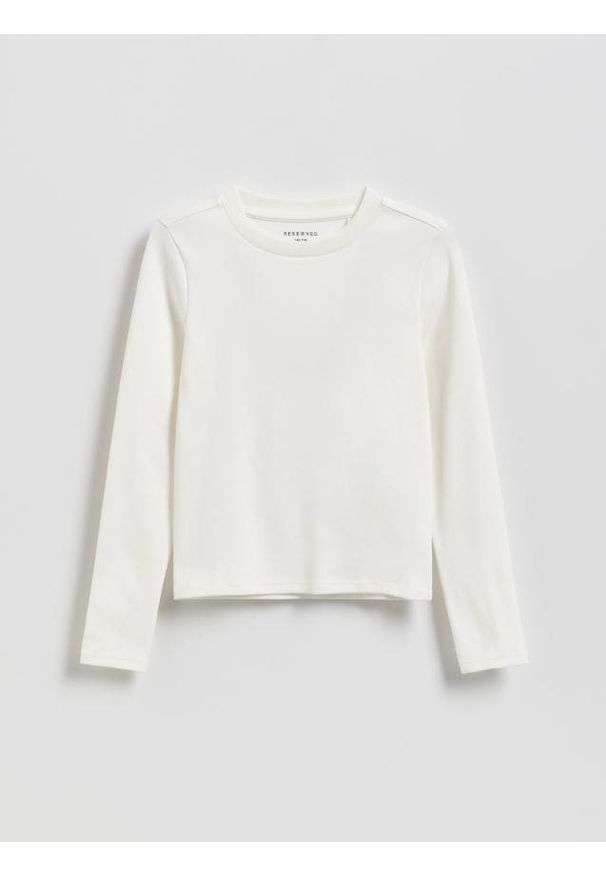 Reserved - Gładka koszulka - złamana biel. Materiał: bawełna. Wzór: gładki