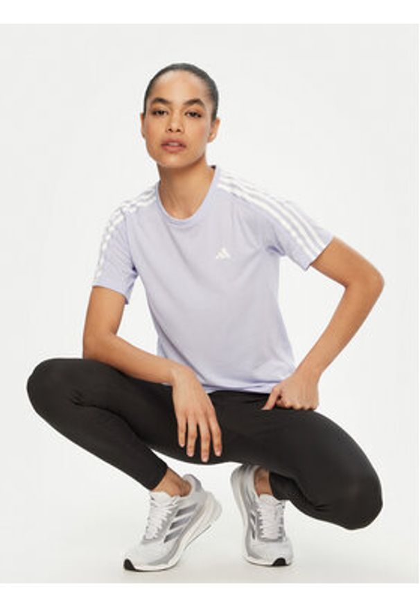 Adidas - adidas Koszulka techniczna Own the Run 3-Stripes JD2276 Fioletowy Regular Fit. Kolor: fioletowy. Materiał: syntetyk. Sport: bieganie