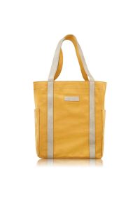 PAOLO PERUZZI - Shopperka materiałowa Paolo Peruzzi E-17-YL żółta. Kolor: żółty. Wzór: paski. Sezon: lato. Materiał: skórzane. Styl: klasyczny, casual, elegancki. Rodzaj torebki: na ramię #1