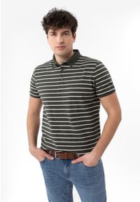 Volcano - Polo w paski O-LANTIANO. Typ kołnierza: polo. Materiał: prążkowany, bawełna, skóra, materiał. Wzór: paski. Sezon: wiosna, jesień, lato #1