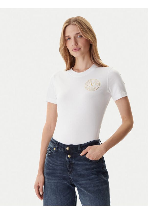 Versace Jeans Couture T-Shirt 79HAHT01 CJ03T Biały Regular Fit. Kolor: biały. Materiał: bawełna