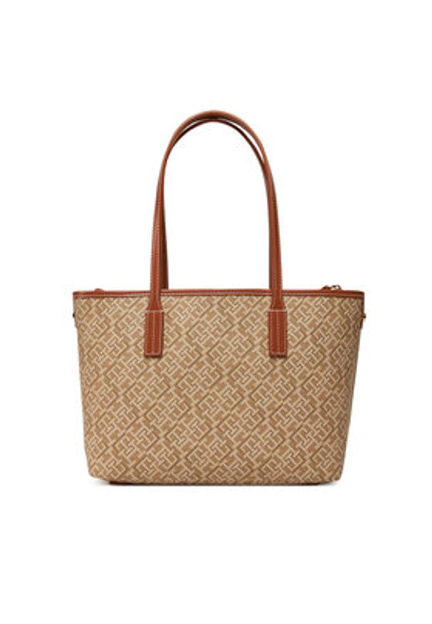 TOMMY HILFIGER - Tommy Hilfiger Torebka Th Monoplay Leather Mini Tote AW0AW17415 Brązowy. Kolor: brązowy. Materiał: skórzane