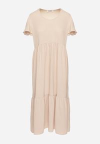 Born2be - Jasnobeżowa Sukienka o Rozkloszowanym Kroju z Wiskozą Filastia. Okazja: na co dzień. Typ kołnierza: dekolt w kształcie V. Kolor: beżowy. Materiał: wiskoza. Długość rękawa: krótki rękaw. Typ sukienki: rozkloszowane. Styl: klasyczny, casual, elegancki #3