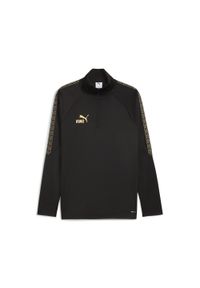 Puma - Męska bluza piłkarska KINGtouch z zamkiem 1/4 PUMA Black Gold. Kolor: czarny, wielokolorowy, żółty. Sport: piłka nożna