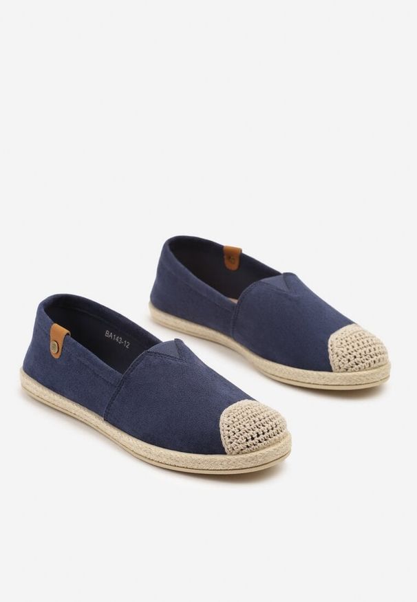 Born2be - Granatowe Espadryle ze Zdobieniami z Plecionki i Elastyczną Wstawka Nelithae. Kolor: niebieski. Wzór: aplikacja. Sezon: lato. Styl: elegancki