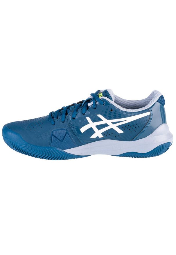 Buty do tenisa męskie Asics Gel-challenger 14. Zapięcie: sznurówki. Kolor: biały, wielokolorowy, niebieski, zielony. Materiał: materiał, syntetyk, tkanina. Szerokość cholewki: normalna. Sport: tenis