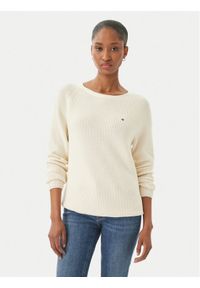 TOMMY HILFIGER - Tommy Hilfiger Sweter WW0WW44975 Écru Regular Fit. Kolor: kremowy. Materiał: bawełna #1