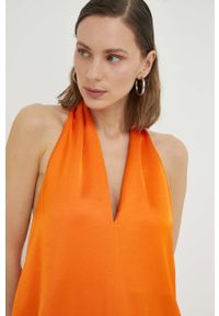 Samsoe & Samsoe - Samsoe Samsoe sukienka kolor pomarańczowy mini rozkloszowana. Kolor: pomarańczowy. Materiał: tkanina, materiał, wiskoza. Typ sukienki: rozkloszowane. Długość: mini #5