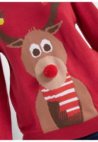 Sweter bożonarodzeniowy "Renifer" bonprix ciemnoczerwony. Kolor: czerwony. Materiał: materiał, akryl #4