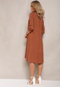Renee - Brązowa Rozkloszowana Sukienka z Bawełny w Koszulowym Stylu Canidre. Kolor: brązowy. Materiał: bawełna. Typ sukienki: koszulowe #4