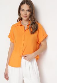 Born2be - Pomarańczowa Koszula z Wiskozy Asymetryczna z Krótszym Przodem Karinas. Kolor: pomarańczowy. Materiał: wiskoza. Długość: krótkie. Styl: elegancki #1