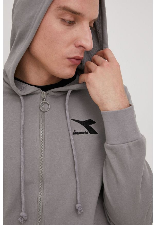 Diadora bluza męska kolor szary z kapturem z aplikacją. Okazja: na co dzień. Typ kołnierza: kaptur. Kolor: szary. Materiał: bawełna. Wzór: aplikacja. Styl: casual