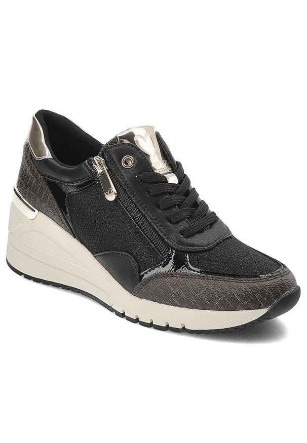 Czarne Sneakersy Marco Tozzi Eleganckie Obuwie Damskie Na Koturnie. Kolor: czarny. Obcas: na koturnie