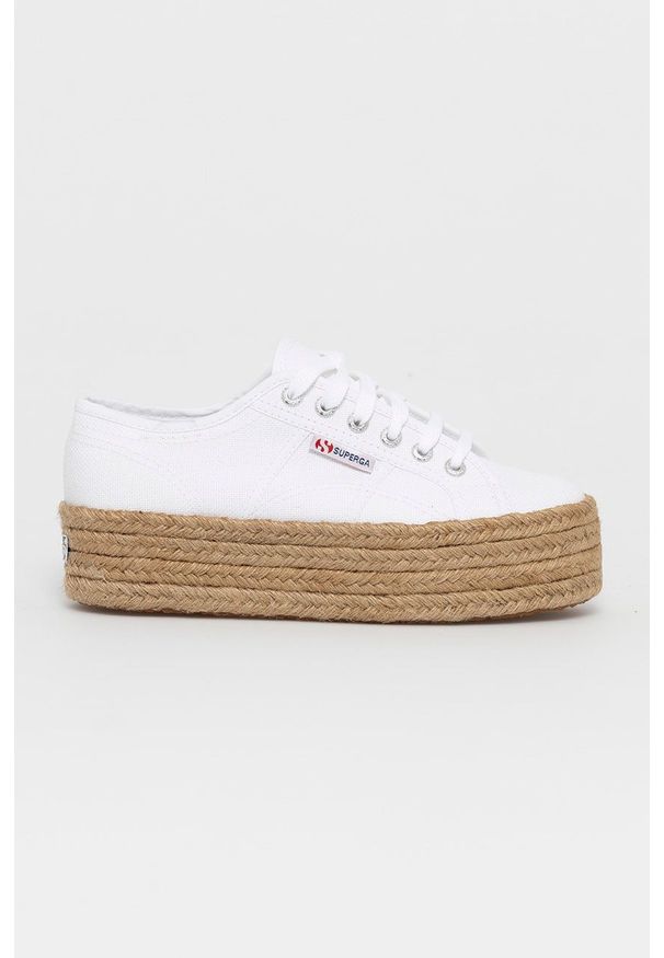 Superga - Espadryle. Nosek buta: okrągły. Zapięcie: sznurówki. Kolor: biały. Materiał: guma. Obcas: na platformie