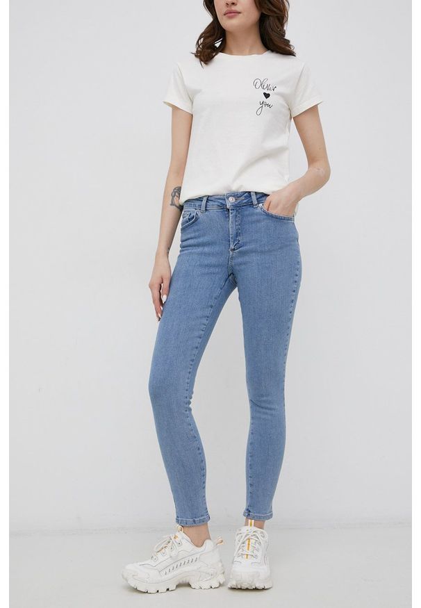 Pieces Jeansy damskie medium waist. Kolor: niebieski