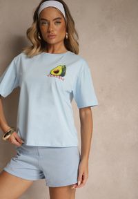 Renee - Niebieski T-shirt z Bawełną ze Wzorem Awokado Tilannia. Okazja: na co dzień. Kolor: niebieski. Materiał: bawełna. Styl: casual