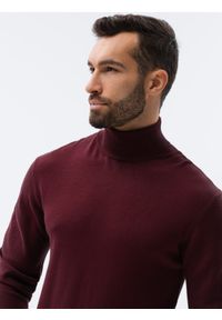 Ombre Clothing - Sweter męski z golfem E179 - bordowy - XXL. Typ kołnierza: golf. Kolor: czerwony. Materiał: nylon, wiskoza