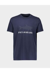 PAUL & SHARK - Granatowy T-shirt z logo. Okazja: na co dzień. Kolor: niebieski. Materiał: jeans, bawełna. Wzór: nadruk. Styl: casual #1