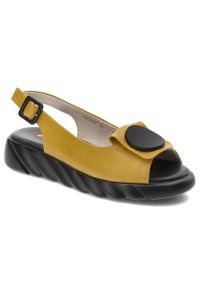 Żółte Sandały Artiker Modne Obuwie Damskie. Kolor: żółty. Materiał: skóra. Sezon: lato. Styl: klasyczny, elegancki