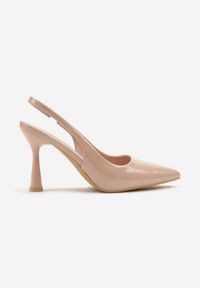 Renee - Beżowe Lakierowane Sandały Szpilki Typu Slingback Ulios. Okazja: na co dzień. Kolor: beżowy. Materiał: lakier. Obcas: na szpilce. Styl: casual, klasyczny, elegancki. Wysokość obcasa: średni #3