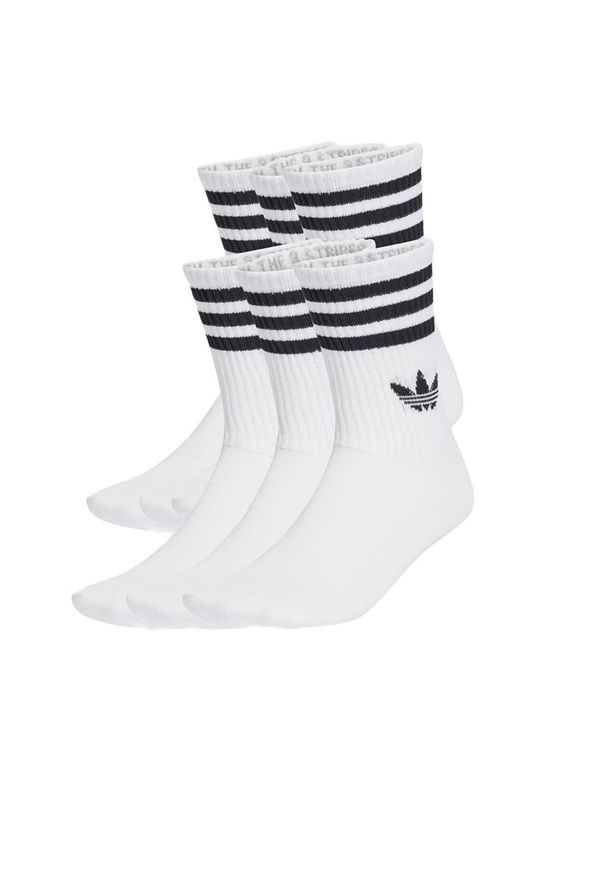Adidas - Skarpetki unisex adidas Originals 3-Stripies Crew 6 Pairs JV7410 - białe. Kolor: biały. Materiał: materiał, nylon. Wzór: aplikacja